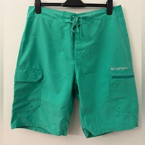 Simms Shorts Mens 36 Green SolarFlex Fishing Cargo Zip Pocket Drawstring